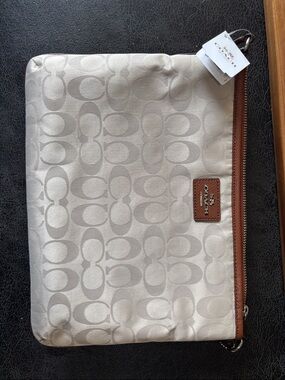 NEW WITH TAGS!Coach Beige Signature purse with Brown Leather Trim and Logo